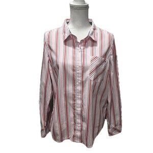 Tommy Hilfiger Women's Pink Striped Long Sleeve Button Up Shirt Sizes Large